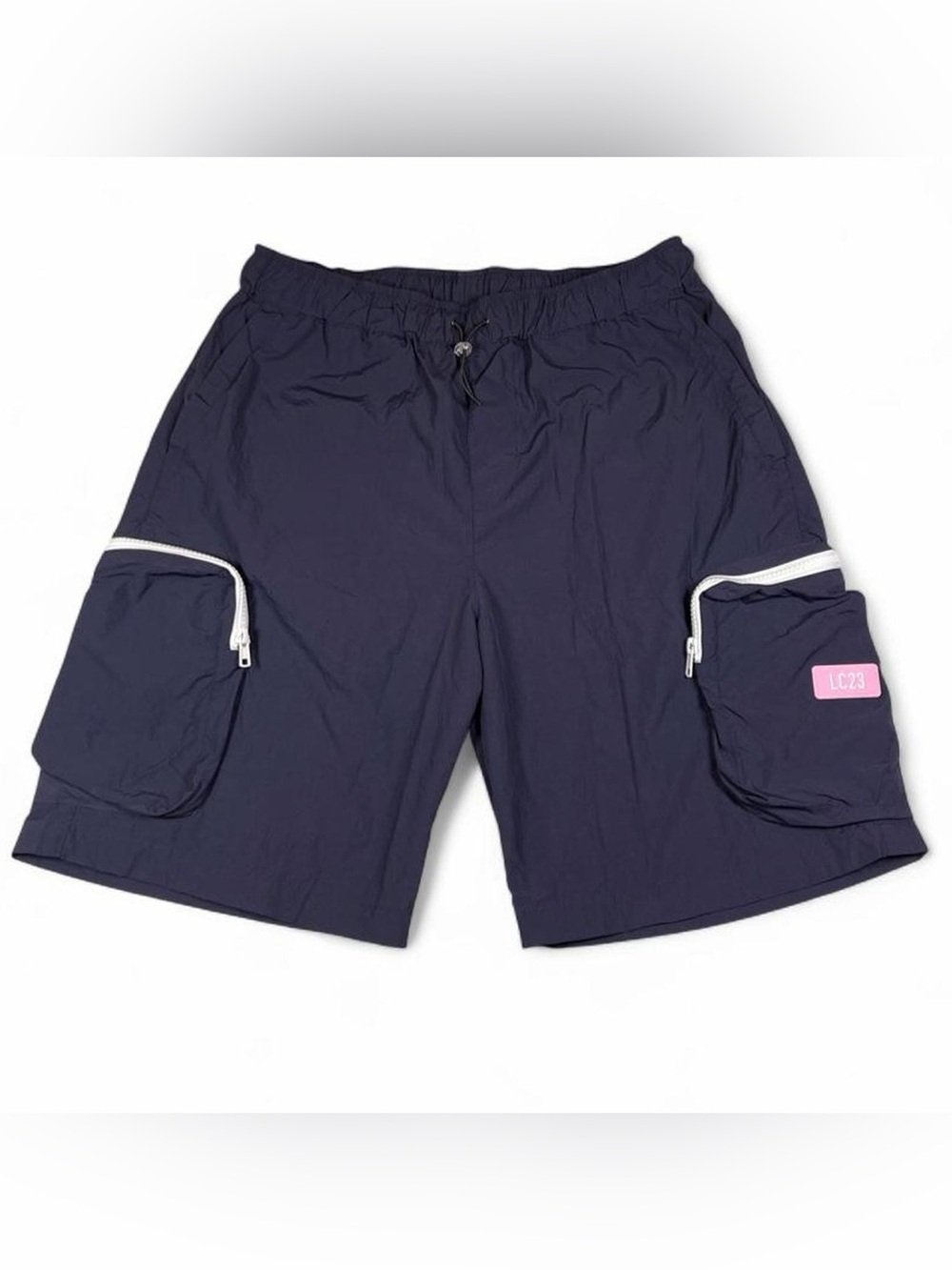 NWOT LC23 Made In Italy Navy Blue Baggy Cargo Shorts Men’s Size M L8 Pink Logo